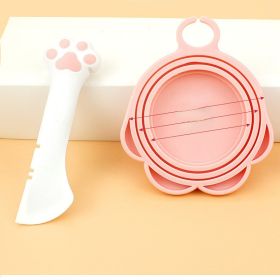 2 Pieces set; Multi-Functional Pet Food Can Spoon with 1 Pieces Universal Silicone Can Covers Mini Spatula Can Opener for Pet Cat Dog Feeding Can (Color: Grey suit)