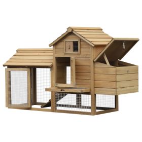 PawHut 59" Small Wooden Chicken coop Hen House Poultry Cage for Outdoor Backyard with 2 Doors, Nesting Box and Removable Tray, Natural Wood (Color: as Pic)