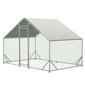 Large Metal Chicken Coop, Walk-in Chicken Run,Galvanized Wire Poultry Chicken Hen Pen Cage (Color: as Pic)