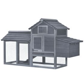 PawHut 59" Small Wooden Chicken coop Hen House Poultry Cage for Outdoor Backyard with 2 Doors, Nesting Box and Removable Tray, Gray (Color: as Pic)